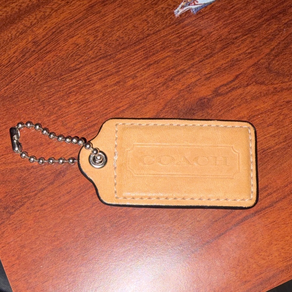Coach Large Tan Leather Bag Hang Tag Keychain